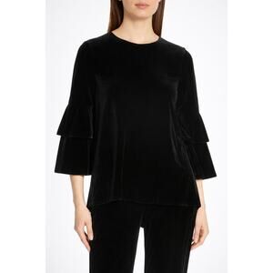 NEW Tibi Womens Black Velvet Ruffle Tiered Sleeve Top Sz 10